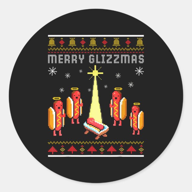 Adesivo Merry Glizzmas Hot Dog Funny Ugly Christmas Sweate (Frente)