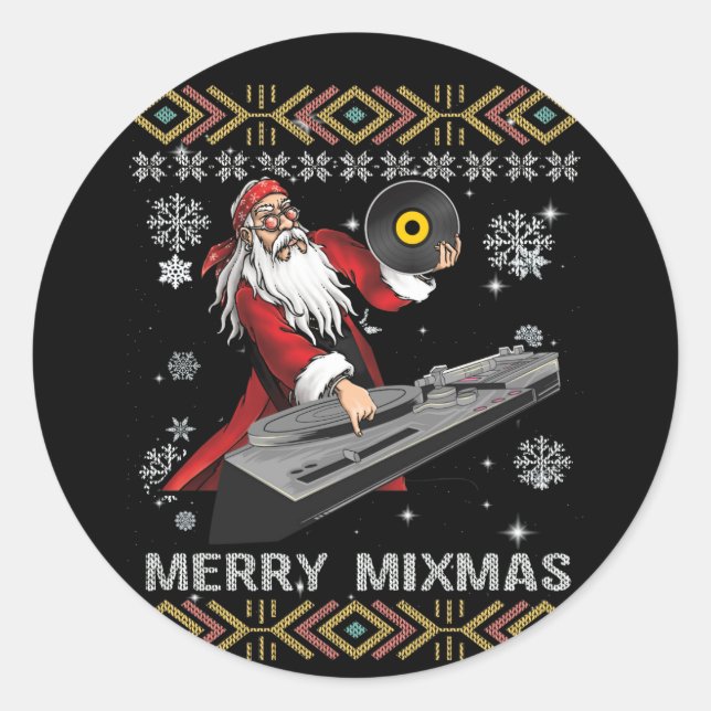 Adesivo Merry Mixmas Funny Christmas Dj Music Party (Frente)