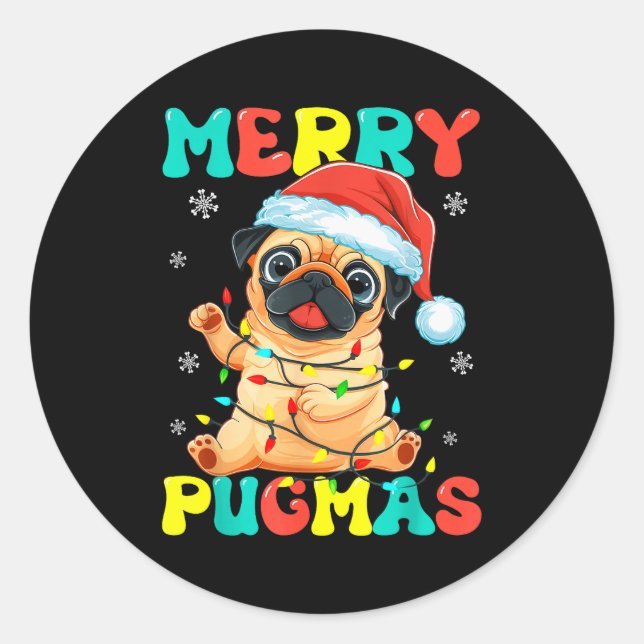 Adesivo Merry Pugmas Pug Christmas Santa Pug Xmas Lights D (Frente)