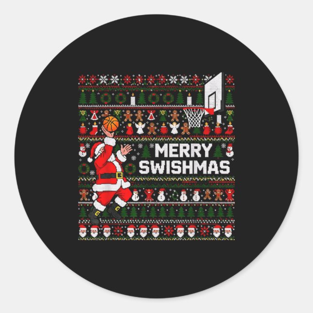 Adesivo Merry Swishmas Santa Basketball Ugly Sweater Style (Frente)