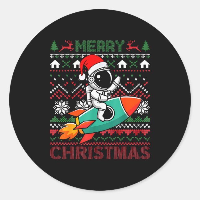 Adesivo Merry Ugly Christmas Santa Hat Astronaut Riding Ro (Frente)