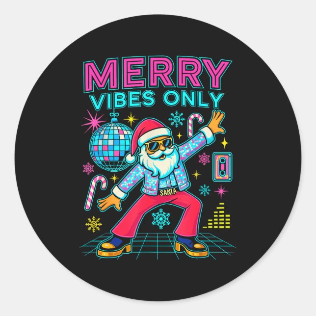Adesivo Merry Vibes Only Santa Christmas Disco Retro 70s 8 (Frente)