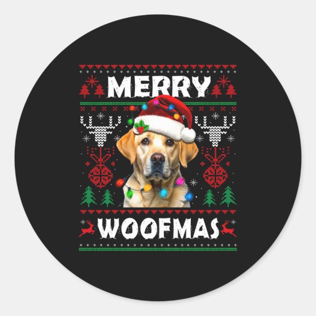 Adesivo Merry Woofmas Yellow Labrador Christmas Ugly Sweat (Frente)