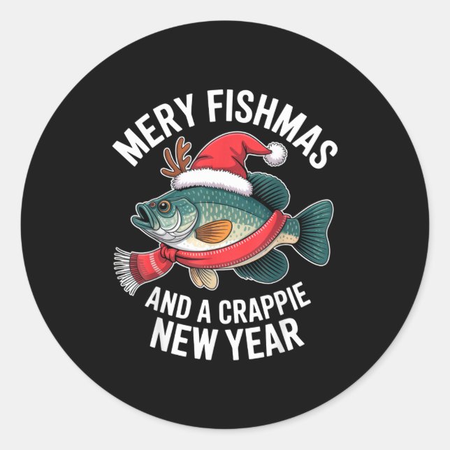 Adesivo Mery Fishmas And A Crape New Year Funny Fishing Ch (Frente)