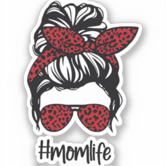 Adesivo Messy Bun #momlife Red Leopard