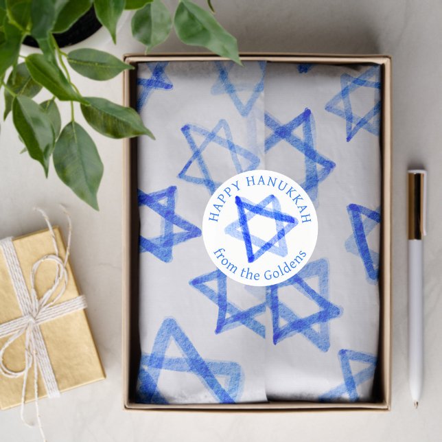 Adesivo Messy Watercolor Stars CUSTOM Hanukkah  (Messy Watercolor Stars CUSTOM Hanukkah Classic Round Sticker
)