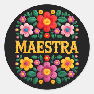 Adesivo Mestra bordado floral mexicano engraçado dizendo M