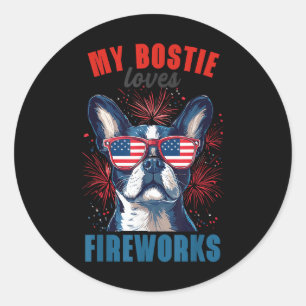 Adesivo Meu Boston Terrier Ama Fogos de Artifício 4 de Jul