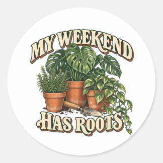 Adesivo Meu Fim de Semana Tem Raízes Retro Plantas de Casa
