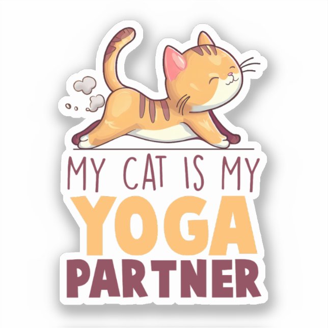 Adesivo Meu Gato É Meu Parceiro Yoga - Gato Esticante (Frente)