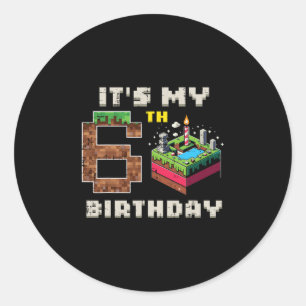 Adesivo Meu Jogo de Pixel de Aniversário de 6 Anos Bolo de