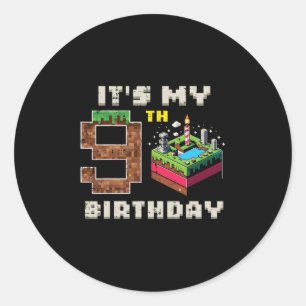 Adesivo Meu Jogo de Pixel de Aniversário de 9 Anos Bolo de