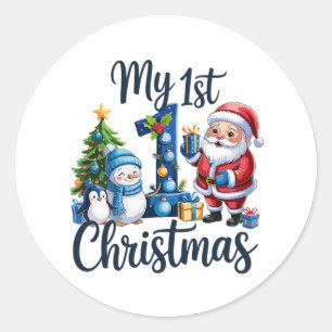 Adesivo Meu Primeiro 1º Natal Azul Bebê Menino Xmas Boneco