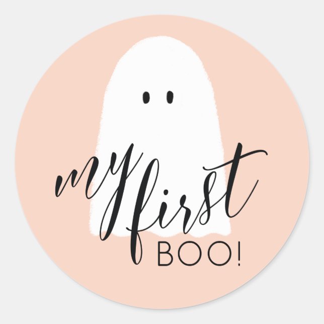 Adesivo Meu Primeiro Boo Cute Halloween Fantasma Peach (Frente)