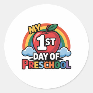 Adesivo Meu Primeiro Dia De Pré-Escola Arco-Íris Maçã Volt