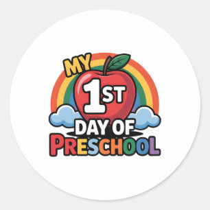 Adesivo Meu Primeiro Dia De Pré-Escola Arco-Íris Maçã Volt