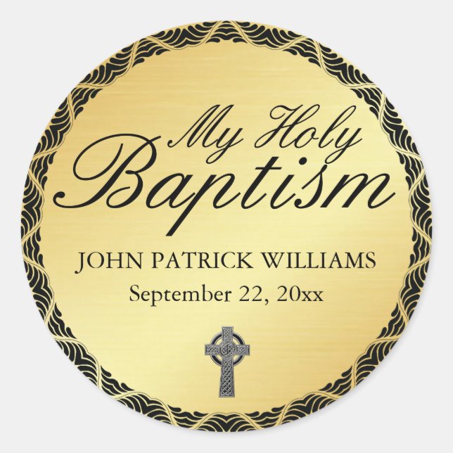 Adesivo Meu Santo Batismo Dourado Envelope Selo com Cruz (Frente)