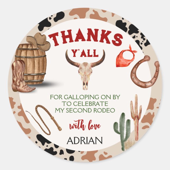 Adesivo Meu Segundo aniversário de vaqueiro do partido Rod (Frente)