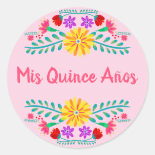 Adesivo Meus Quinze Anos de Festa Mexicana Rosa Flores
