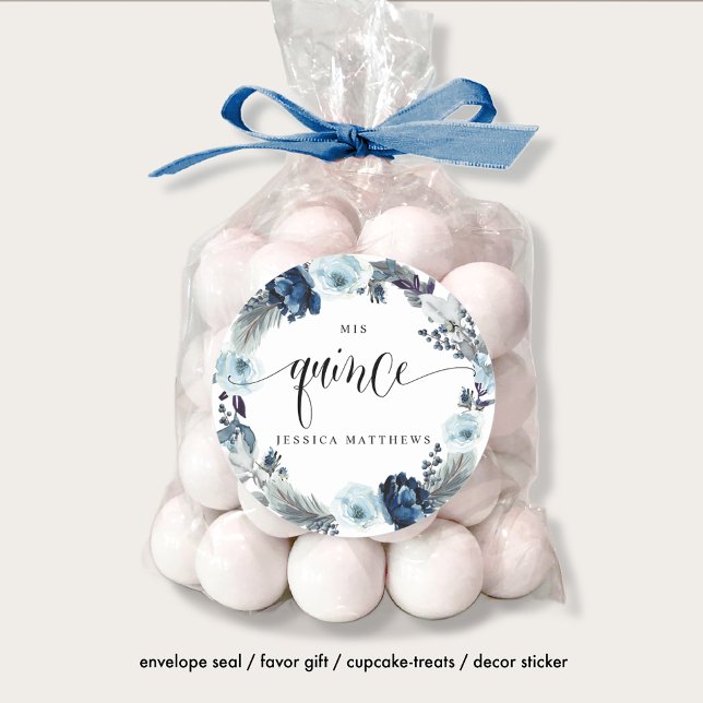 Adesivo Meus Quinze, Espanhol, Grinalda Azul Floral (Criador carregado)