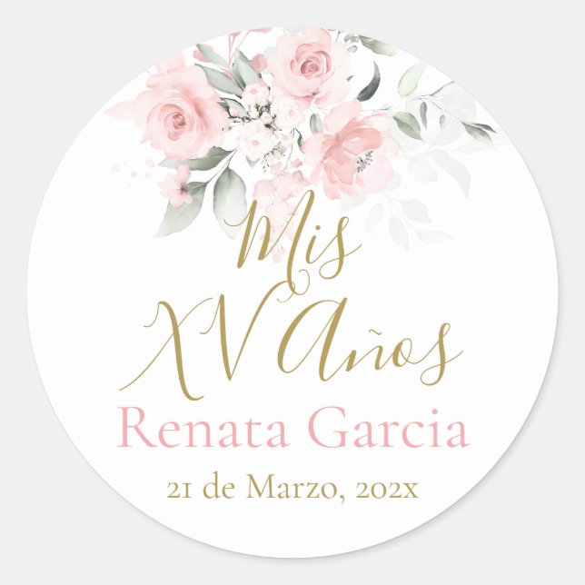 Adesivo Meus XV anos flores rosas (Frente)
