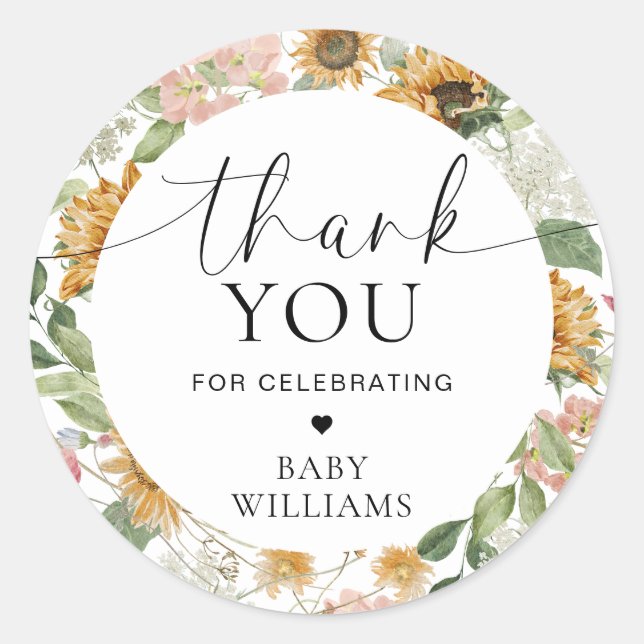 Adesivo Mews Sunflower Fall Chá de fraldas Obrigado Favor (Frente)