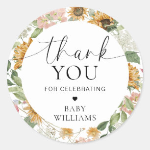 Adesivo Mews Sunflower Fall Chá de fraldas Obrigado Favor