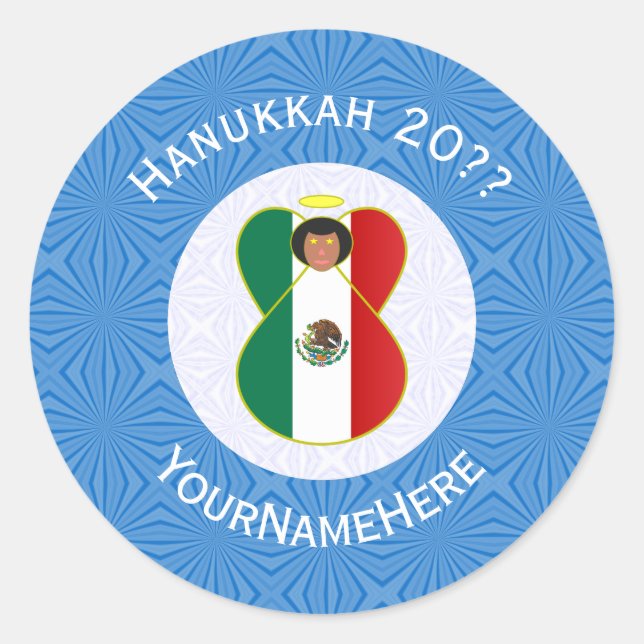 Adesivo Mexican Angel Hanukkah Flag Personalized Round (Frente)
