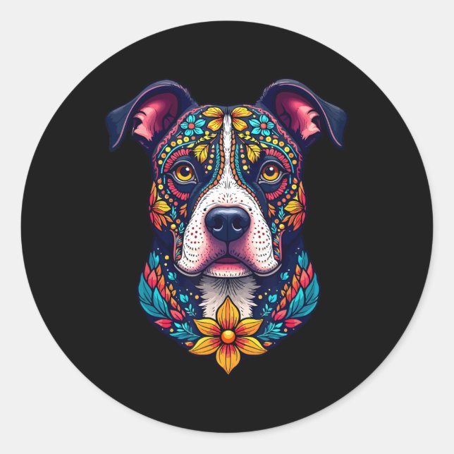 Adesivo Mexican Sugar Skull Pitbull Dog Dia De Muertos Hal (Frente)