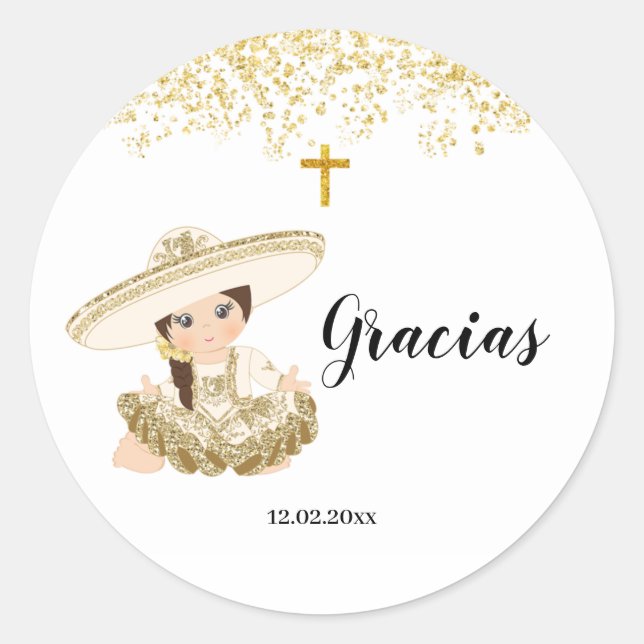 Adesivo Mexicana Dourada Charrita Baptism Sticker (Frente)
