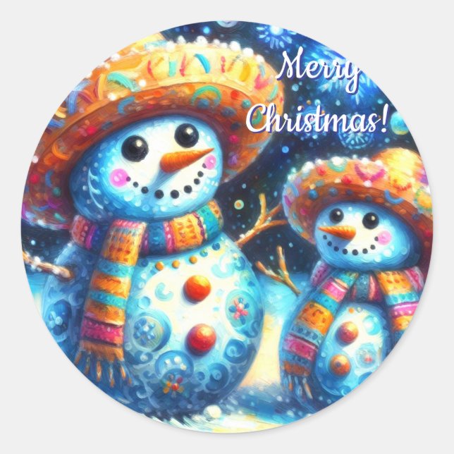 Adesivo Mexicanos de Arte Folclórica Snowman Pessoas de ne (Frente)