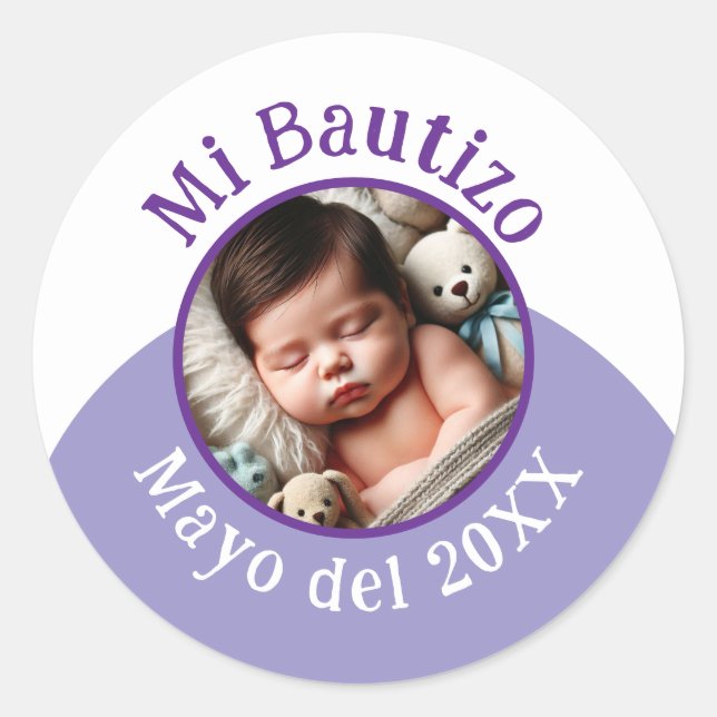 Adesivo Mi Bautizo con Foto y Fecha (Frente)