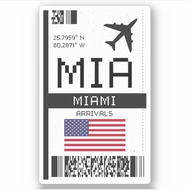 Adesivo MIA Miami, passagem de embarque no aeroporto da Fl (Frente)