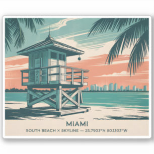 Adesivo Miami Flórida Viagem South Beach Minimalista Retrô