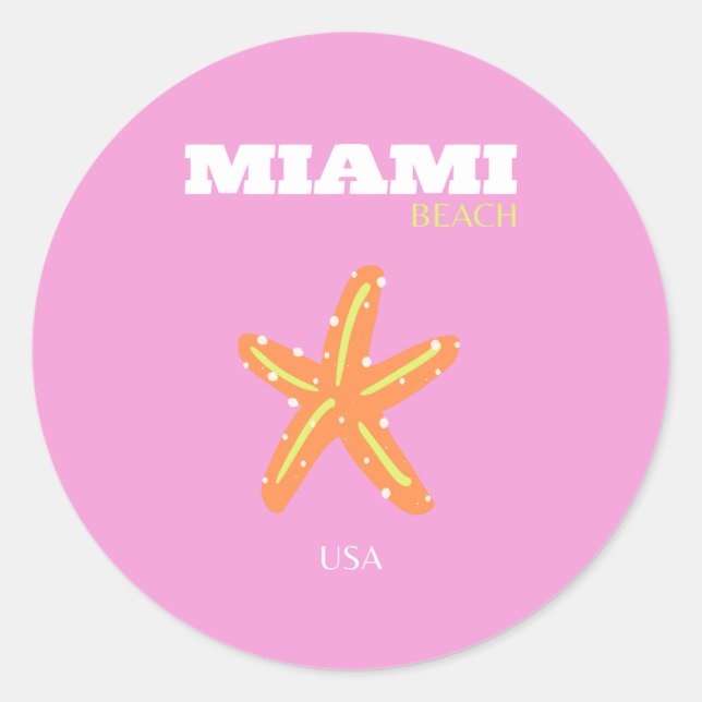 Adesivo Miami, Miami Beach, Florida, Preppy, Pink, Orange (Frente)