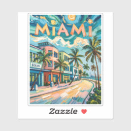 Adesivo Miami Ocean Drive Flórida Praia Van Gogh Colorido