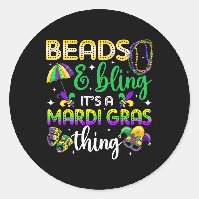 Adesivo Miçangas e Bling É um Carnaval do Mardi Gras. (Frente)