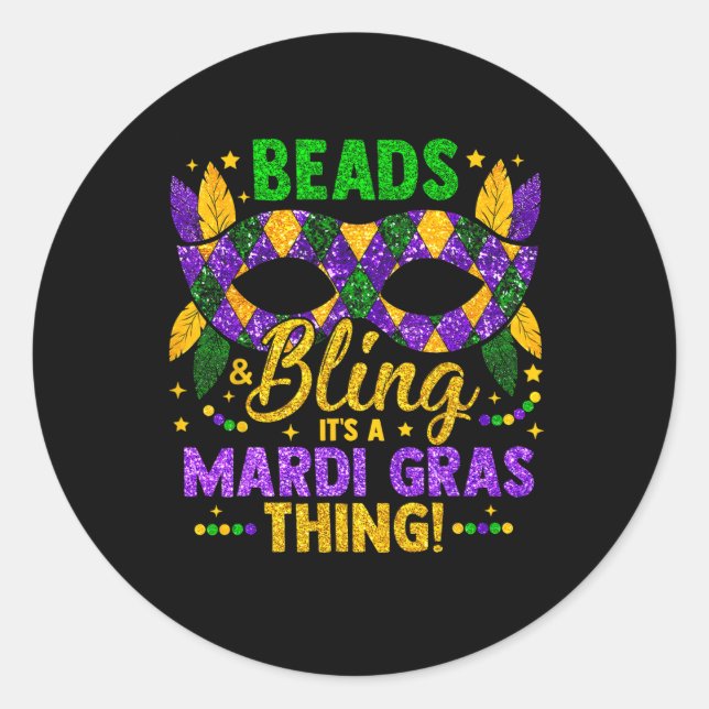 Adesivo Miçangas e Bling É um Carnaval do Mardi Gras. (Frente)