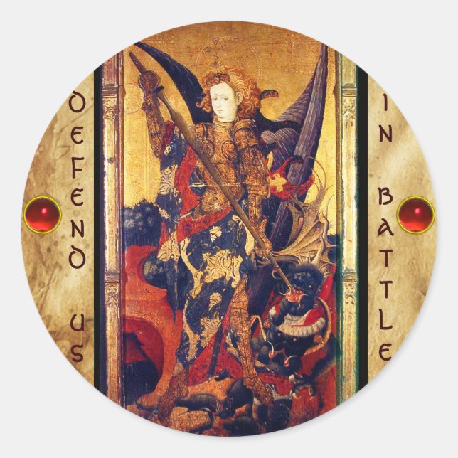 Adesivo Michael Vanquishing Devil como Cavaleiro Medieval (Frente)