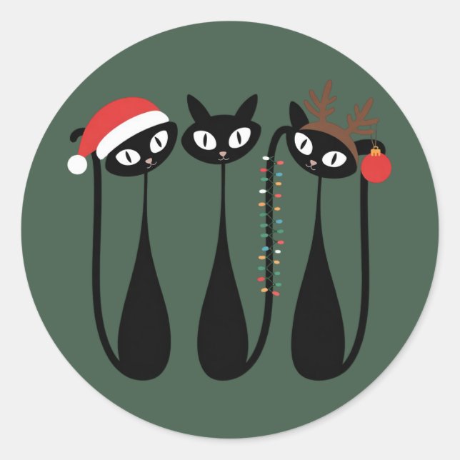 Adesivo Mid Century Modern Christmas Cats Retro Classic (Frente)