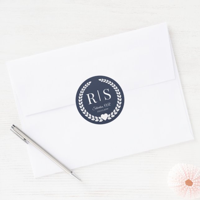 Adesivo Midnight Navy Blue Wedding Monogram Initials (Envelope)