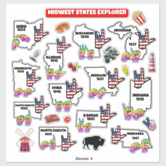 Adesivo Midwest Learning Map – ASL & State Symbols