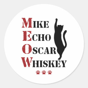 Adesivo Mike Echo Oscar Whiskey MEOW Cat