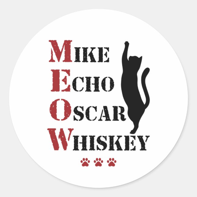 Adesivo Mike Echo Oscar Whiskey MEOW Cat (Frente)