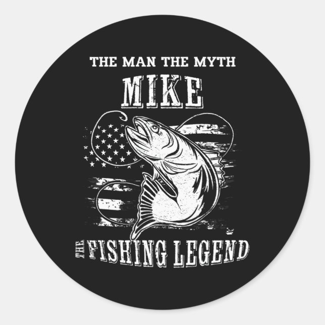 Adesivo Mike Man Myth Legenda de Pesca Nome Personalizado (Frente)