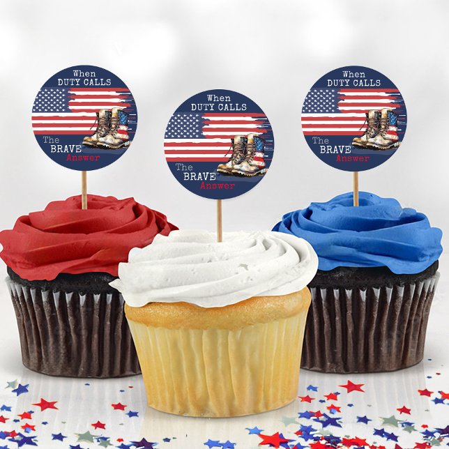 Adesivo Militares Boots US Flag BLUE Off Party Picks (Navy blue patriotic US flag boots duty calls brave military going away party cupcake pick stickers)