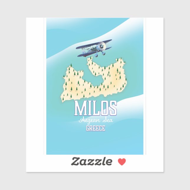 Adesivo Milos, ilha grega Mapa arte de poster de viagem. (Folha)