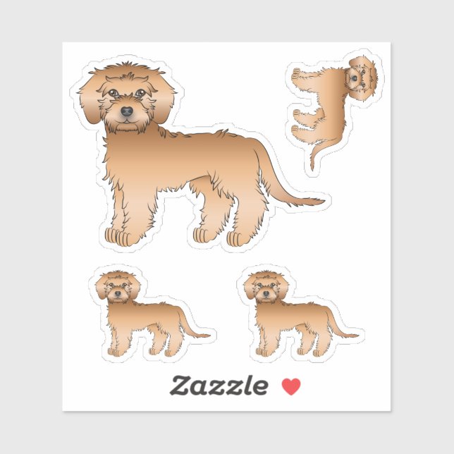 Adesivo Mini Goldendoodle Dourado Cartoon Cute Cachorro (Folha)