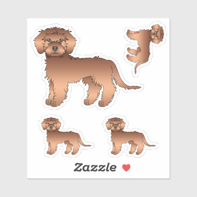 Adesivo Mini Goldendoodle Vermelho Fofo Cachorro de Desenh (Folha)