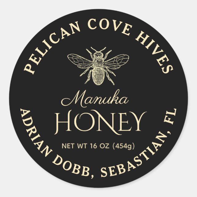 Adesivo Mini Manuka Honey Jar Lid Label Preto (Frente)